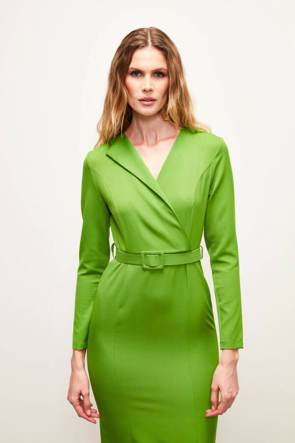 Belted Pencil Dress - LIGHT GREEN - 3