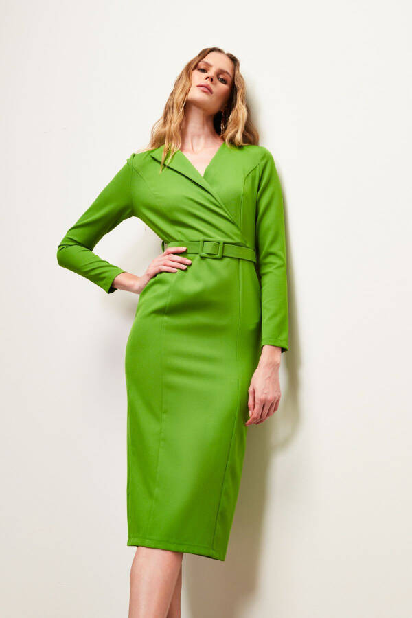 Belted Pencil Dress - LIGHT GREEN - 4