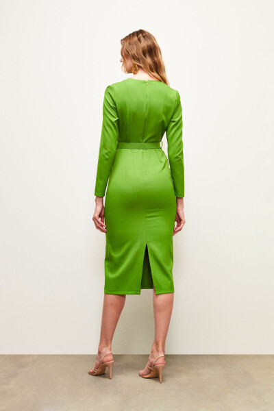 Belted Pencil Dress - LIGHT GREEN - 5