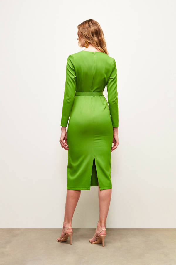 Belted Pencil Dress - LIGHT GREEN - 10