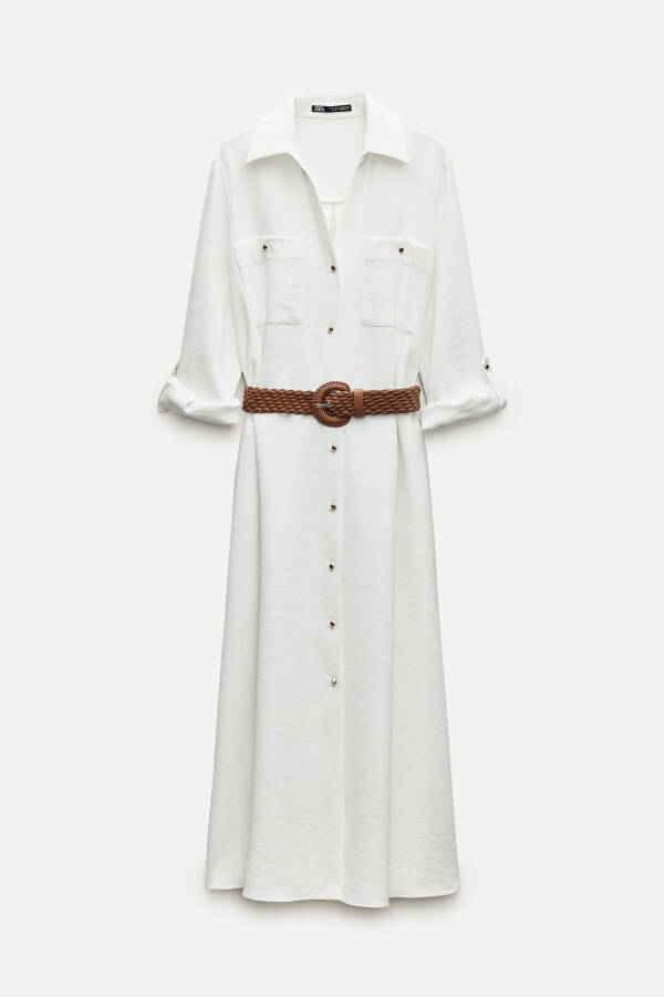 Belted Shirt Dress Off-White - 10