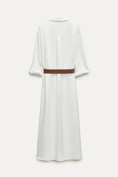 Belted Shirt Dress Off-White - 11