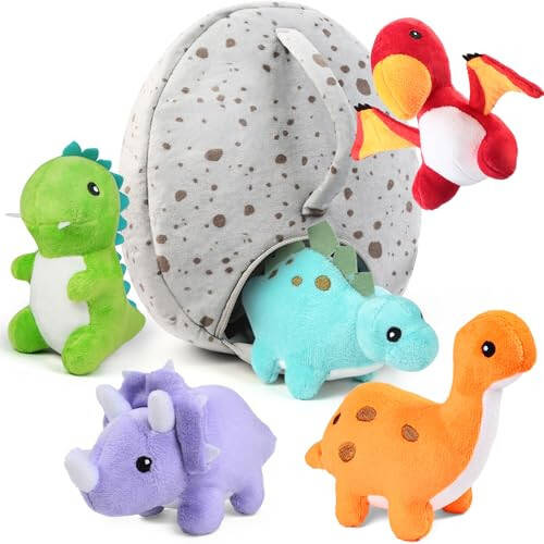 BenBen Dinosaur Stuffed Animals, 5 Small Dinosaur Plush Dolls and Egg Bag Toys Set, Dino Plushies, Cute Stuff for Kids Girls Boys, Baby Shower, Easter Basket Stuffers - 1