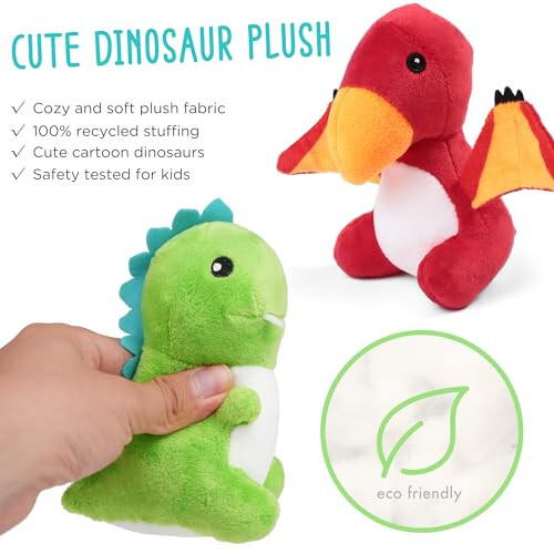 BenBen Dinozor Peluş Hayvanlar, 5 Küçük Dinozor Peluş Bebek ve Yumurta Çanta Oyuncak Seti, Dino Peluşlar, Çocuklar Kızlar Erkekler İçin Sevimli Eşyalar, Bebek Duşu, Paskalya Sepeti Doldurucuları - 2