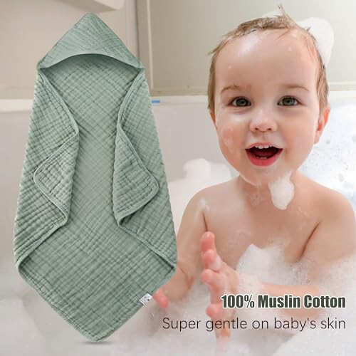 Benekli Oyun 2'li Kapşonlu Bebek Havlusu - %100 Muslin Pamuk Yeni Doğanlar, Bebekler, Yürümeye Başlayan Çocuklar İçin - Büyük 32x32 İnç Boyutu - Yüksek Emici ve Yeni Doğan Bakımı İçin Temel, Yeşil ve Gri - 16