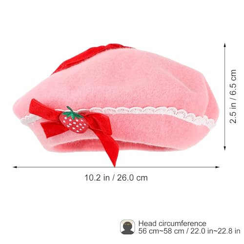 BEOSOFLOY Strawberry Bowknot Hat Womens Strawberry Hat Wool Strawberry Pink Beret Hat Bowknot Beret with Pearls French Style Strawberry Milk Hat Pink Berets for Women - 7