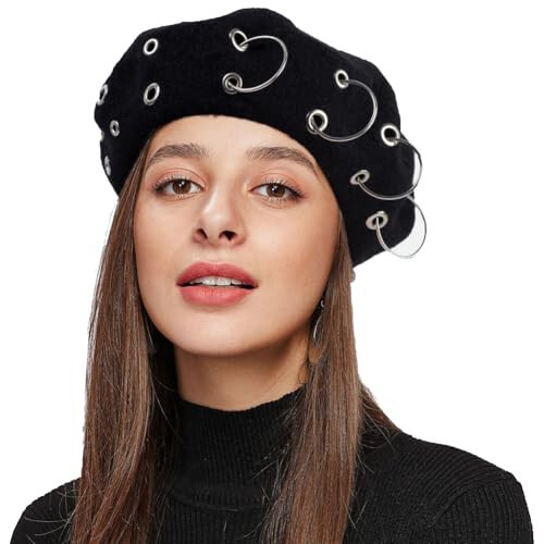 Beret Hats for Woman Women's British Style Beret Hat for Four Seasons Personality Style Punk Beret Hats for Ladies - 1