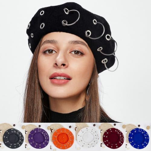 Beret Hats for Woman Women's British Style Beret Hat for Four Seasons Personality Style Punk Beret Hats for Ladies - 2