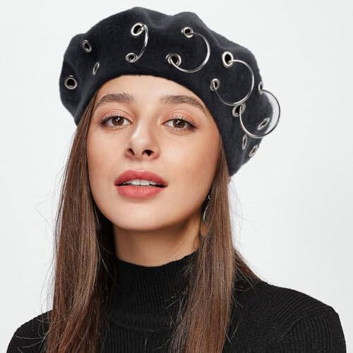 Beret Hats for Woman Women's British Style Beret Hat for Four Seasons Personality Style Punk Beret Hats for Ladies - 3