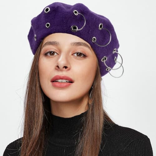 Beret Hats for Woman Women's British Style Beret Hat for Four Seasons Personality Style Punk Beret Hats for Ladies - 7