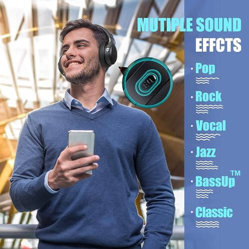 BERIBES Bluetooth Headphones Over Ear, 65H Playtime and 6 EQ Music Modes Wireless Headphones with Microphone, HiFi Stereo Foldable Lightweight Headset, Deep Bass for Home Office Cellphone PC Ect. - 2