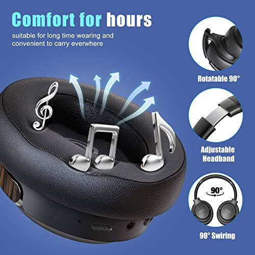 BERIBES Bluetooth Headphones Over Ear, 65H Playtime and 6 EQ Music Modes Wireless Headphones with Microphone, HiFi Stereo Foldable Lightweight Headset, Deep Bass for Home Office Cellphone PC Ect. - 4