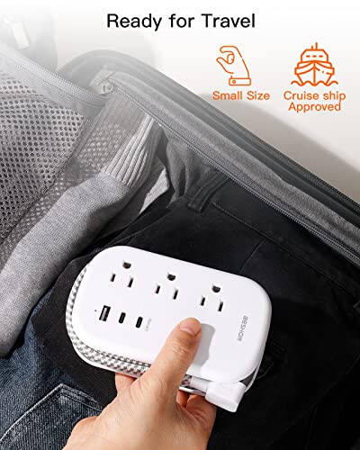 BESHON Düz Fişli Priz, 3 Çıkışlı ve 3 USB Portlu (2 USB C), Ultra Düz 3.2ft Sarılı Uzatma Kablosu, Yolculuk, Yurt Odası ve Gemi İçin - 6