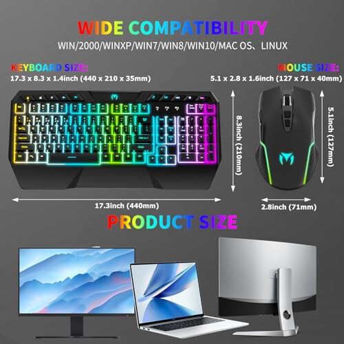 Беспроводная игровая клавиатура и мышь Combo - RGB подсветка, перезаряжаемая беспроводная клавиатура, эргономичная подставка для запястий, подсветка мыши, беспроводная игровая клавиатура и мышь, долговечный встроенный аккумулятор (черный) - 7