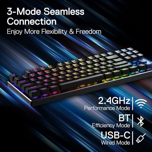 Беспроводная игровая клавиатура Redragon K660RGB-PRO (K556 TKL), 80% 87 клавиш BT/2.4Ghz трёхрежимная алюминиевая механическая клавиатура с функциями Mac, гнёздами для горячей замены и шумопоглощающей формой, красные переключатели - 3