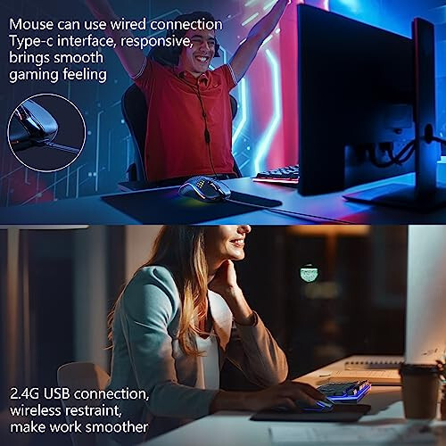 Беспроводная клавиатура и мышь с RGB-подсветкой, MOOJAY перезаряжаемая 2.4G светодиодная беспроводная игровая клавиатура с эргономичным беспроводным проводным комплектом мышей с двумя режимами, для ПК / ноутбука / Windows / Mac - черный - 6