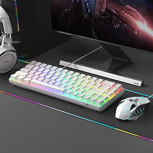 Беспроводная механическая клавиатура MageGee 60%, 2.4G/BT5.0/USB-C тройной режим PBT Pudding Keycaps RGB-подсветка, компактная мини-клавиатура на 68 клавиш с красными переключателями для ПК, ноутбука, Mac, смартфона, белая - 5