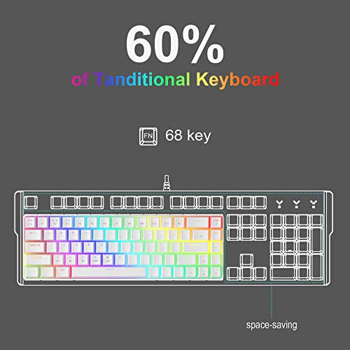 Беспроводная механическая клавиатура MageGee 60%, 2.4G/BT5.0/USB-C тройной режим PBT Pudding Keycaps RGB-подсветка, компактная мини-клавиатура на 68 клавиш с красными переключателями для ПК, ноутбука, Mac, смартфона, белая - 6