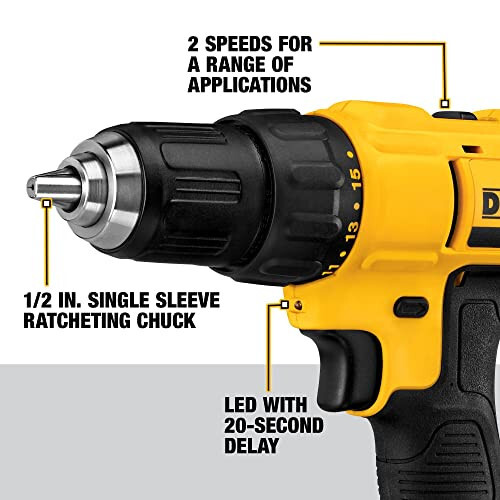 Беспроводной дрель/шуруповерт DEWALT 20V Max, в комплекте 2 аккумулятора и зарядное устройство (DCD771C2) - 3