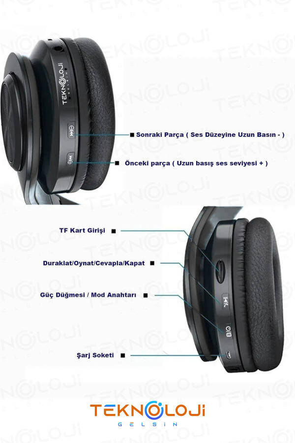 Беспроводные Bluetooth-наушники с подсветкой, складные, с микрофоном, Fm-aux-sd, черные - 8