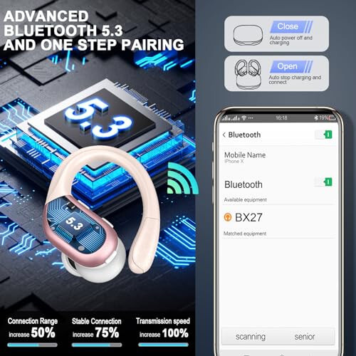 Беспроводные наушники, 75H Bluetooth 5.3 Наушники спортивные IP7 водонепроницаемые, Беспроводные наушники для бега с микрофоном ENC с шумоподавлением, 3D басовые наушники с крючками для Android, iOS, тренировки, спортзал, розовое золото - 12