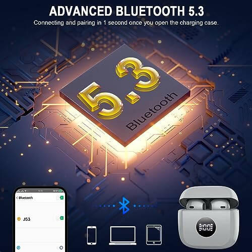 Беспроводные наушники, Bluetooth 5.3 наушники с LED-дисплеем питания, басовые стерео наушники, Bluetooth наушники с шумоподавлением в ушах, микрофон, 40 часов воспроизведения, мини-чехол IP7 водонепроницаемые спортивные наушники для Android iOS - 4