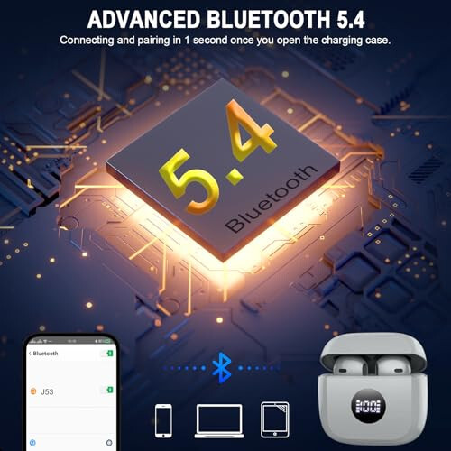 Беспроводные наушники, Bluetooth 5.3 наушники с LED-дисплеем питания, басовые стерео наушники, Bluetooth наушники с шумоподавлением в ушах, микрофон, 40 часов воспроизведения, мини-чехол IP7 водонепроницаемые спортивные наушники для Android iOS - 7