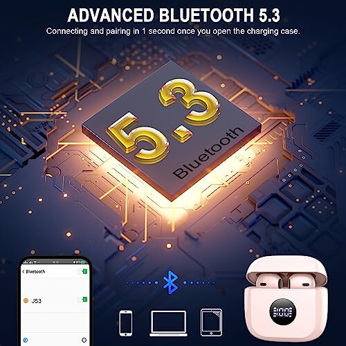 Беспроводные наушники, Bluetooth 5.4 наушники с LED-дисплеем питания, басовые стерео наушники, Bluetooth наушники-вкладыши с шумоподавлением и микрофоном, 40 часов воспроизведения, мини-кейс IP7 водонепроницаемый, спортивные наушники для Android iOS - 4