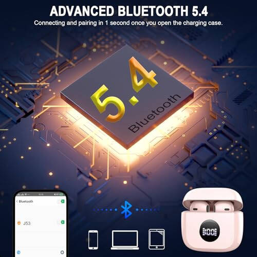 Беспроводные наушники, Bluetooth 5.4 наушники с LED-дисплеем питания, басовые стерео наушники, Bluetooth наушники-вкладыши с шумоподавлением и микрофоном, 40 часов воспроизведения, мини-кейс IP7 водонепроницаемый, спортивные наушники для Android iOS - 6