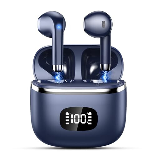 Беспроводные наушники Bluetooth-наушники 5.3 Bass Stereo, 40 часов воспроизведения наушники с LED-дисплеем питания, Bluetooth-наушники с шумоподавляющим микрофоном IPX7 водонепроницаемые наушники для iOS Android синий - 1