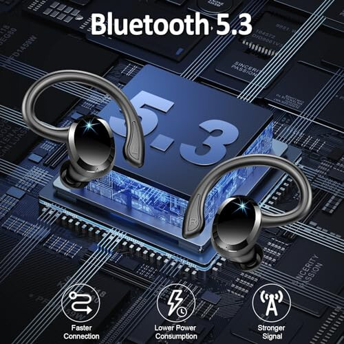 Беспроводные наушники Bluetooth спортивные, Bluetooth 5.3 2024 наушники 14.2 мм драйвер стерео наушники, 48 часов наушники с крючком для ушей, шумоподавляющий микрофон, водонепроницаемые наушники IP7 для тренировки/бега - 3