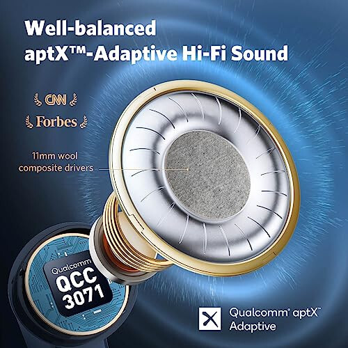 Беспроводные наушники с шумоподавлением EarFun Air Pro 3, Qualcomm® aptX™ Adaptive Sound, 6 микрофонов CVC 8.0 ENC, Bluetooth 5.3, многоточечное подключение, 45 часов воспроизведения, настройка эквалайзера в приложении, синий - 2