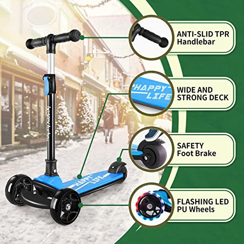 Besrey Kick Scooter for Kids Ages 3-10, 3 Wheel Scooter for Kids with Adjustable Height, Folding Kids Scooter with LED Light Wheels Rear Brak Extra Wide Deck Outdoor Activities for Boys/Girls - 3