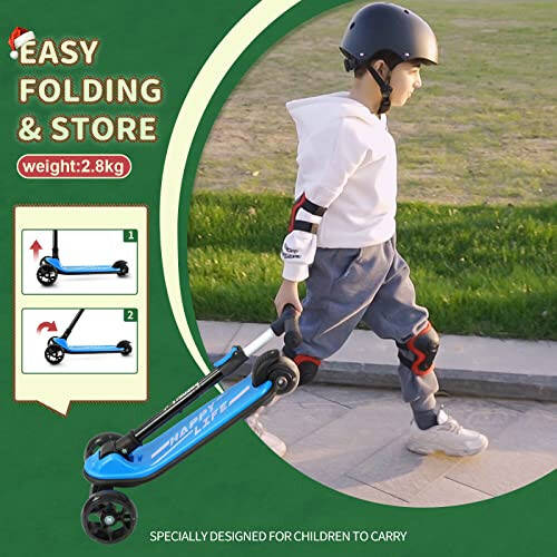 Besrey Kick Scooter for Kids Ages 3-10, 3 Wheel Scooter for Kids with Adjustable Height, Folding Kids Scooter with LED Light Wheels Rear Brak Extra Wide Deck Outdoor Activities for Boys/Girls - 5