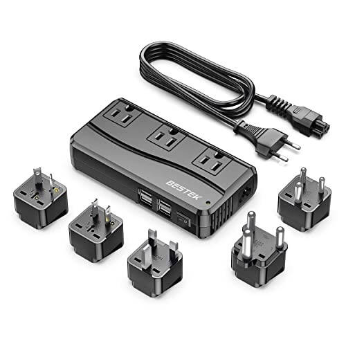 BESTEK 250W Güç Dönüştürücü 3 Çıkışlı ve 4 Portlu USB Seyahat Voltaj Dönüştürücü 220V'den 110V'a Tip G/D/M/AU/US Seyahat Fişi Adaptörleriyle - 1