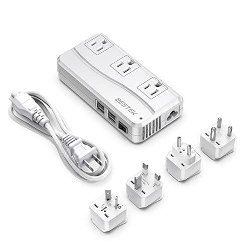 BESTEK Evrensel Seyahat Adaptörü, Dünya Çapında Fiş Adaptörü 110-220V'den 110V'a Voltaj Dönüştürücü 250W 6A 4 Port USB Şarj 3 AC Priz ve AB/İngiltere/Avustralya/ABD/Hindistan Uluslararası Priz Adaptörü - 1