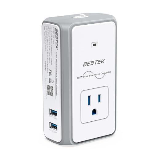 BESTEK [Sof Sinüs To'lqini] Universal Sayohat Adapteri - 150W Voltaj Konvertori 220v dan 110v ga, 2x 2.4A USB-A Portlari va 1x AC Rozетка, Hammasi Birlashtirilgan Xalqaro Quvvat Vilkasi EU US UK AU uchun (1-Oq) - 1