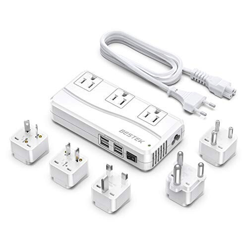 BESTEK Uluslararası Güç Adaptörü 250W, 220V - 110V Aşağı Dönüş Seyahat Voltaj Dönüştürücüsü 4 Port USB Dahil ABD/Avustralya/AB/İngiltere/Hindistan/Güney Afrika Fiş Adaptörü (Beyaz) - 1