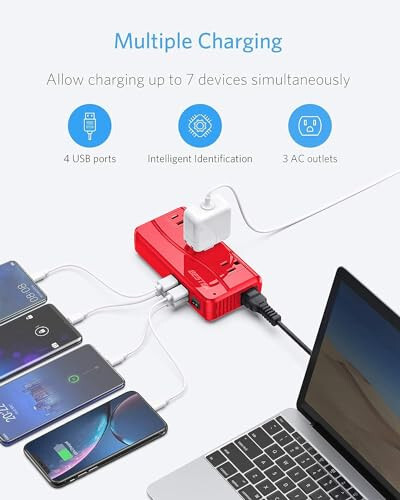 BESTEK Uluslararası Güç Adaptörü 250W, 220V'den 110V'ye Aşağı Çevirici Seyahat Voltaj Dönüştürücüsü 4 Port USB Dahil ABD/AU/EU/UK//Hindistan/Güney Afrika Fiş Adaptörü (Kırmızı) - 4