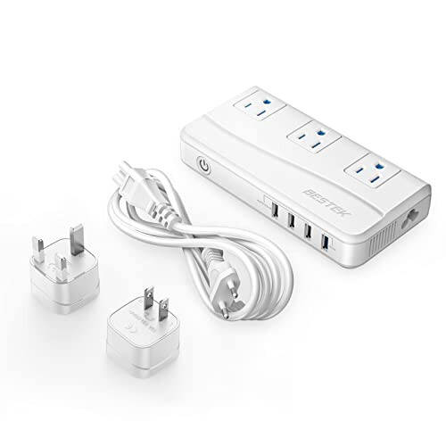 BESTEK Uluslararası Seyahat Adaptörü Güç Dönüştürücü 220V'den 110V'a, QC3.0 USB Şarj Portu ile Evrensel Seyahat Fişi Adaptörü, UK/AU/US/EU/Asya İçin, ETL Onaylı Beyaz - 1