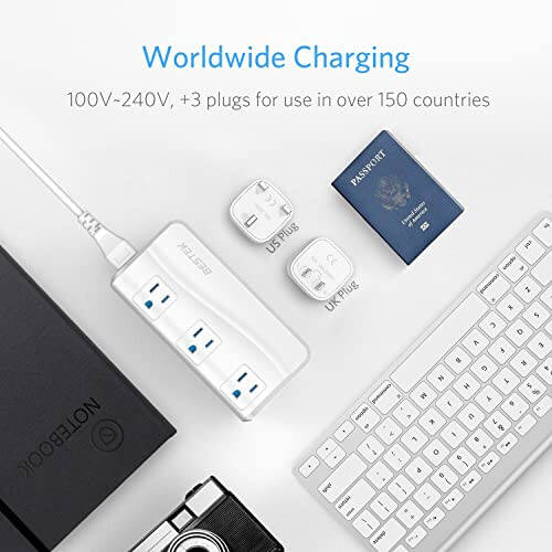 BESTEK Uluslararası Seyahat Adaptörü Güç Dönüştürücü 220V'den 110V'a, QC3.0 USB Şarj Portu ile Evrensel Seyahat Fişi Adaptörü, UK/AU/US/EU/Asya İçin, ETL Onaylı Beyaz - 3