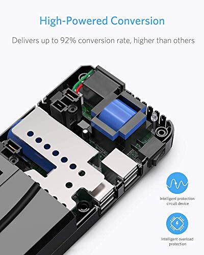 BESTEK Universal sayohat adapteri 100-220V dan 110V ga kuchlanish konvertori 250W 6A 4 portli USB zaryadlash 3 AC rozetkasi va EU/UK/AU/US/India dunyo bo'ylab vilkasi adapteri (qora) - 6