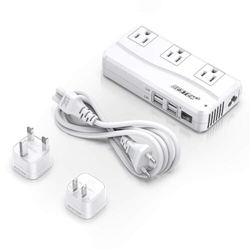 BESTEK Universal Sayohat Adapteri 220V dan 110V ga Voltaj Konverteri 6A 4 Port USB Zaryadlash va UK/AU/US/EU Butun Dunyo Bo'ylab Vilkalı Adapter (Oq) - 1