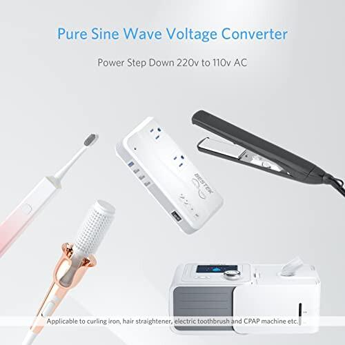 BESTEK Universal sayohat adapteri Toza to'lqinli 220V dan 110V gacha bo'lgan kuchlanish konvertori 4 USB (1 PD35W) zaryadlash va UK/AU/US/EU butun dunyo bo'ylab vilkasi bilan - 10