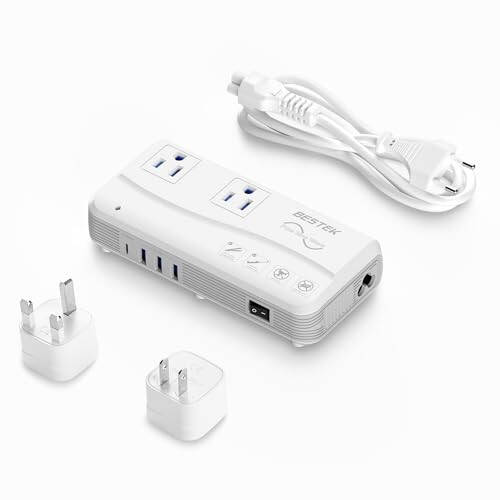 BESTEK Universal sayohat adapteri Toza to'lqinli 220V dan 110V gacha bo'lgan kuchlanish konvertori 4 USB (1 PD35W) zaryadlash va UK/AU/US/EU butun dunyo bo'ylab vilkasi bilan - 1