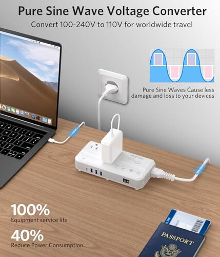 BESTEK Universal sayohat adapteri Toza to'lqinli 220V dan 110V gacha bo'lgan kuchlanish konvertori 4 USB (1 PD35W) zaryadlash va UK/AU/US/EU butun dunyo bo'ylab vilkasi bilan - 2