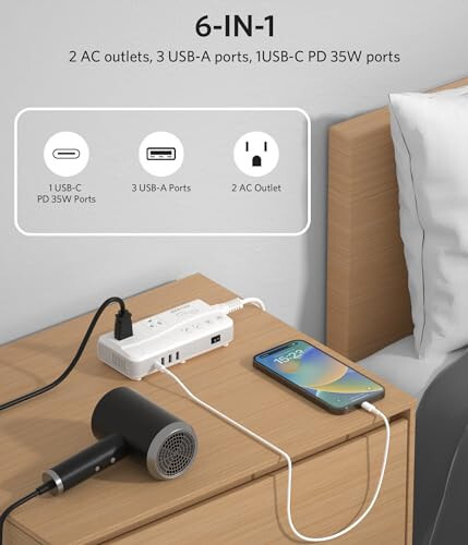 BESTEK Universal sayohat adapteri Toza to'lqinli 220V dan 110V gacha bo'lgan kuchlanish konvertori 4 USB (1 PD35W) zaryadlash va UK/AU/US/EU butun dunyo bo'ylab vilkasi bilan - 5