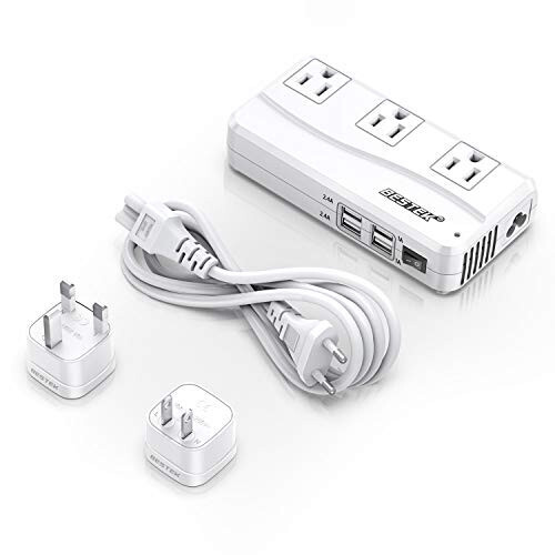 BESTEK Universal Travel Adapter 220V to 110V Voltage Converter with 6A 4-Port USB Charging and UK/AU/US/EU Worldwide Plug Adapter (White) - 7