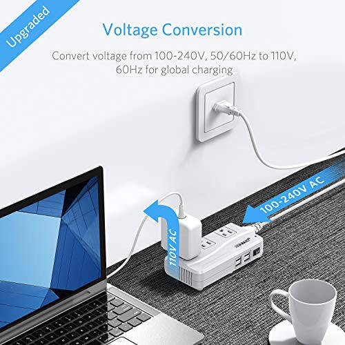 BESTEK Universal Travel Adapter 220V to 110V Voltage Converter with 6A 4-Port USB Charging and UK/AU/US/EU Worldwide Plug Adapter (White) - 9