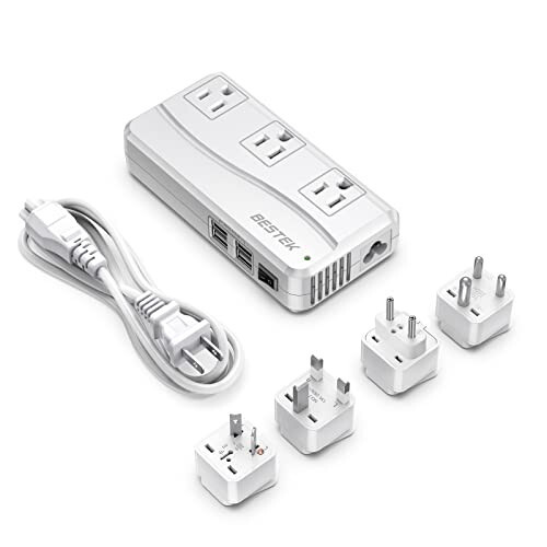 BESTEK Universal Travel Adapter, Worldwide Plug Adapter 110-220V to 110V Voltage Converter 250W with 6A 4-Port USB Charging 3 AC Sockets and EU/UK/AU/US/India International Outlet Adapter - 1